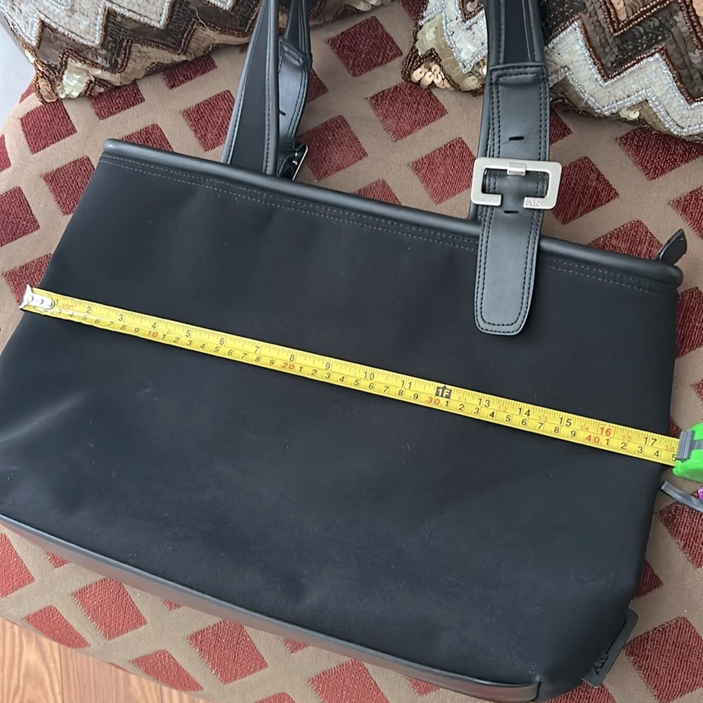 Ann Klein Black Tote hand bag vintage fabric faux leather 3 compartments, large - Picture 6 of 17